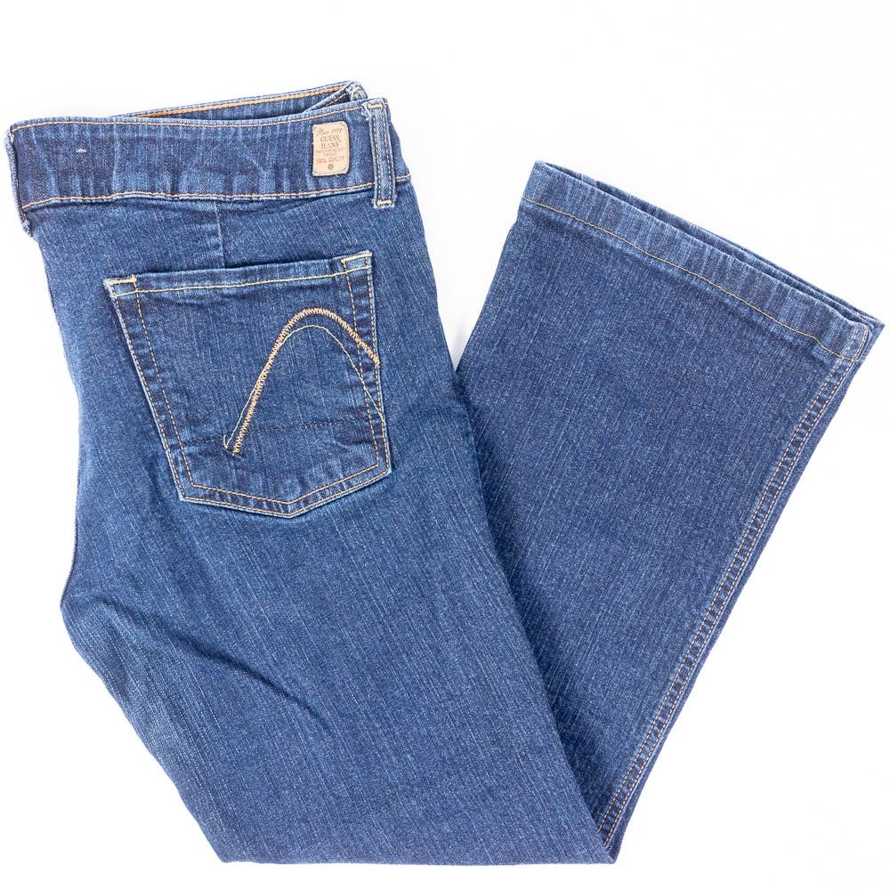 Guess Sweetheart Flare Capri Womens Jeans Dark Wash Size 31/25